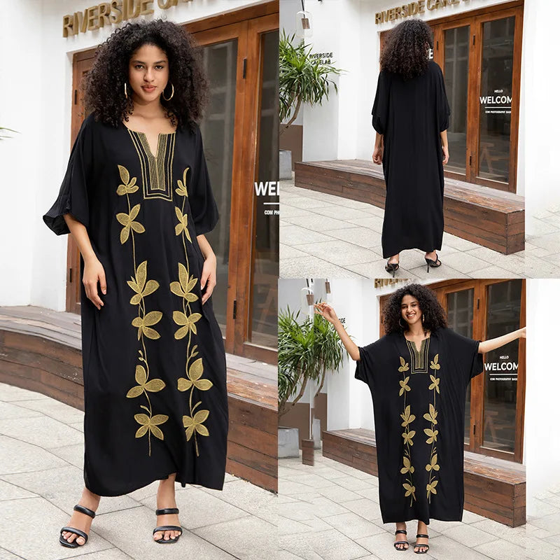 Badeanzug Vertuschungen Stickerei V-Ausschnitt Kurzarm Bad vertuschen für Frauen Kaftan Kleider.