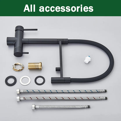 Rozin Filter Water Kitchen Faucet Black Pull Down Flexible Sprayer Faucets 2 in 1 Purification Pure Water Mixer Tap 360 Swivel