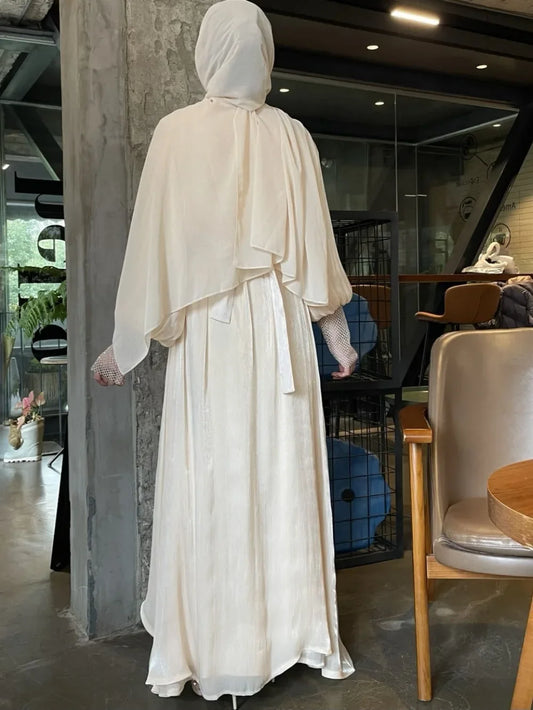 Party Dresses 3 Piece Set for Women Muslim Abaya with Scarf Long Cardigan Robe Vestidos Sashes Dubai Abayas Eid Ramadan Jalabiya.