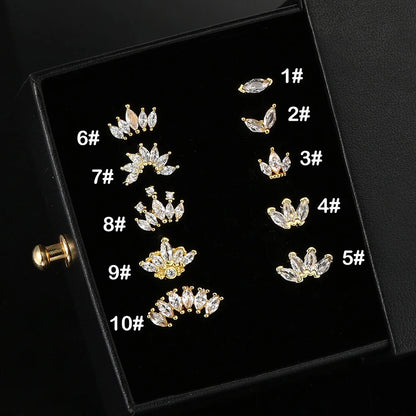 1pc Tragus Piercing Ear Stud Earring For Women Girls Cubic Zirconia Crown Small Helix Pierced Gold Color Ear Accessories Gifts.