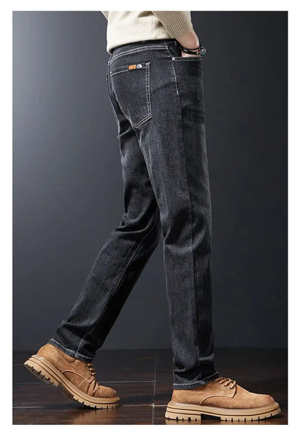 2025 New High Quality Jeans Men Baggy Pants Autumn Straight Cut Loose Solid Denim Pants Streetwear Fashion Pockets Vintage Man.