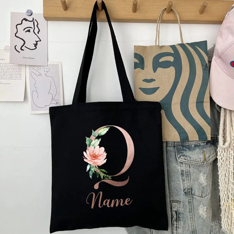 Custom Name Handbag Travel Storage Shoulder Bag Simple Tote Bags Birthday Customize Wedding Bridesmaid Gift Canvas Tote Bag.
