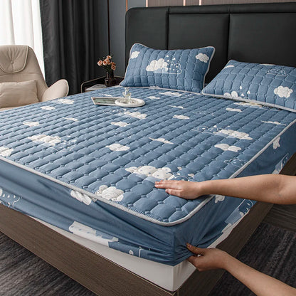 Bonenjoy Printed Bed Cover Simple Style Bedspread Quilted Bed Linen Home Non-slip Mattress Protector 매트리스 커버 (No Pillowcase).