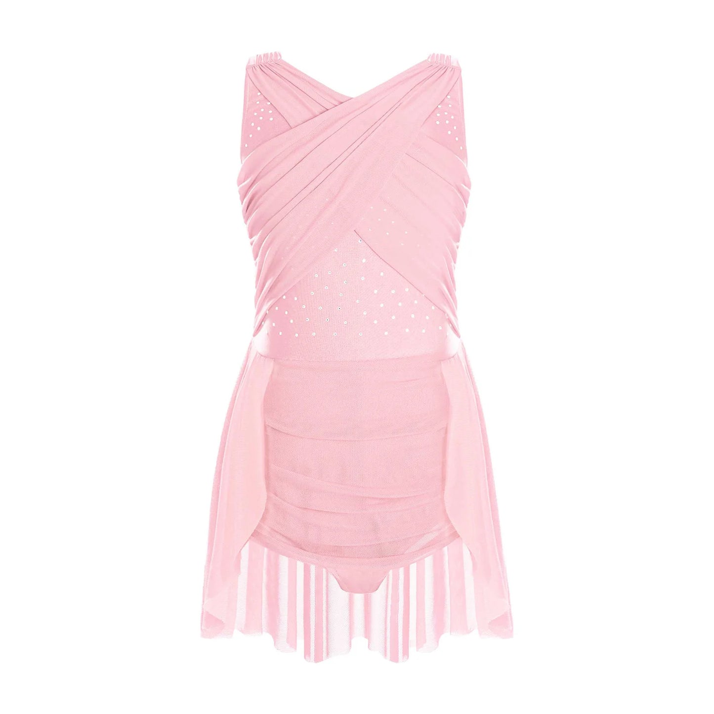 Kinder Mädchen Ärmellose Ausschnitt Strass Eiskunstlauf Trikot Kleid Lyrical Dance Gymnastik Akrobatik Leistung Kostüm