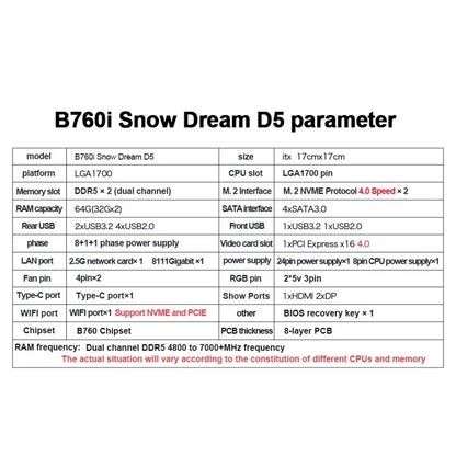 B760i ARGB WIFI DDR5 Motherboard mini ITX desktop computer 12/13 /14 generation processor DDR5 LGA1700 With WIFI6 AX201.