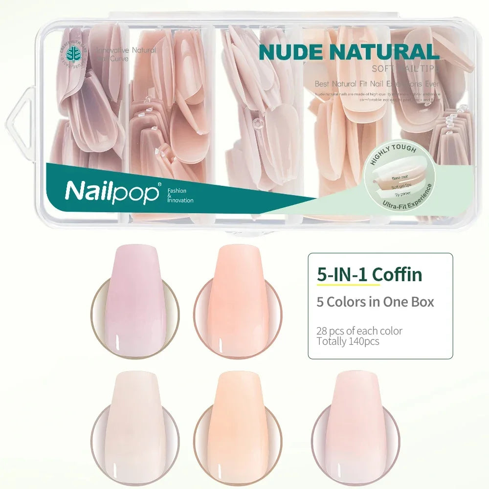 Nailpop 3-IN-1 Nude Natural Soft Nail Tips Set 140PCS Skin Tones Press on Nails Ultra-Fit Gel Nail Extensions Easy Manicure DIY