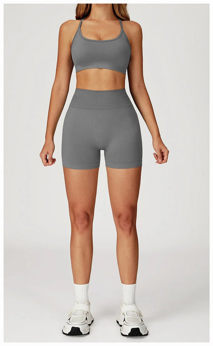 2PCS Yoga Suit Sports Set Women Gym Set Woman Tracksuit Running Workout Long Sleeve Sports Shirt Shorts and bra set Sport Outfit