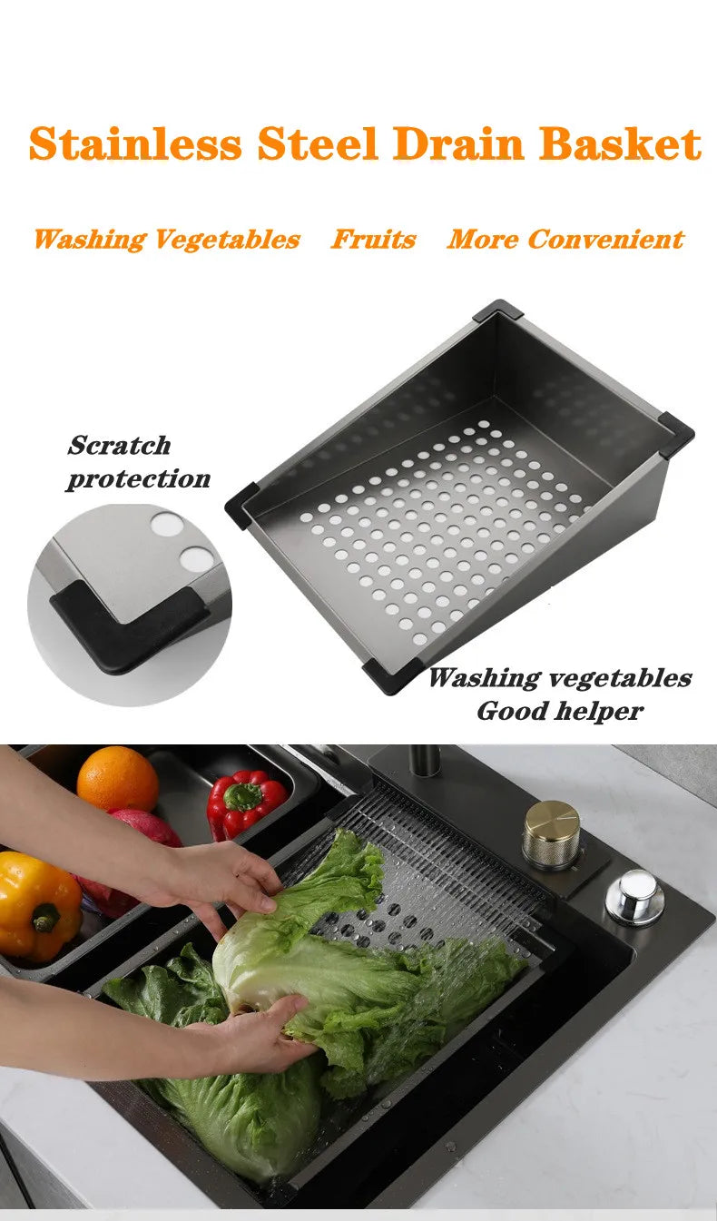 Wasserfall-Küchenspüle aus Edelstahl 304, Zughahn, Einzelschlitz, Hochdruckbecher, Waschmaschine, Café, Weinbar, Waschbecken