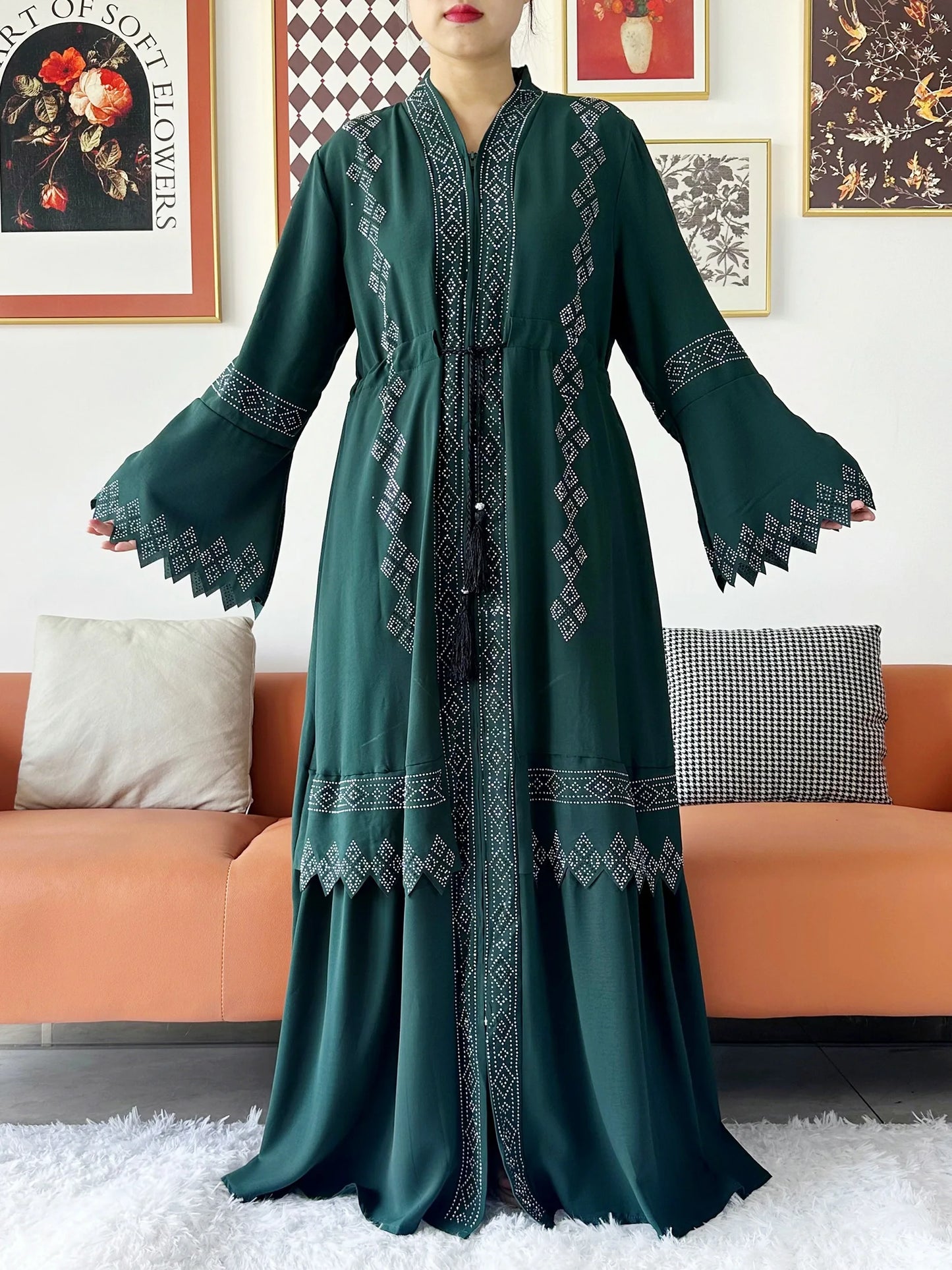 Laxury Design New Women Elegant Dress Chiffon Open Abaya Muslim Women Dress Islamic Clothing Cardigan Abaya Women Muslim Dress