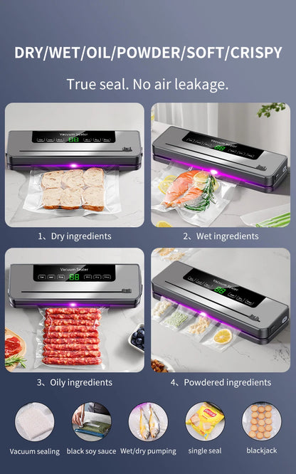 Electric Vacuum Sealer Dry/Wet Food Sealed Packaging Kitchen Food Storage Seal UV Sterilization Built-in Cutter Knife.