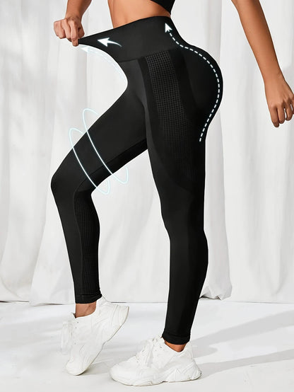 Atmungsaktive Yoga-Leggings mit hoher Taille für Damen, einfarbig, Bauchkontrolle, Sportbekleidung, bequeme Fitness-Studio-Strumpfhose, Activewear.