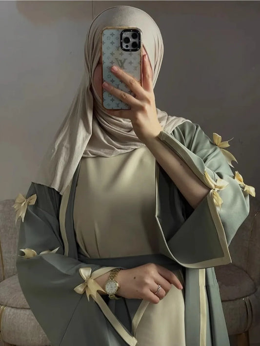 Eid Muslimischen Bogen Abaya Frauen Kleider Jalabiya Vestidos Largos Split Hülse Ramadan Marokko Dubai Lange Robe Party Islam Kaftan 2025.