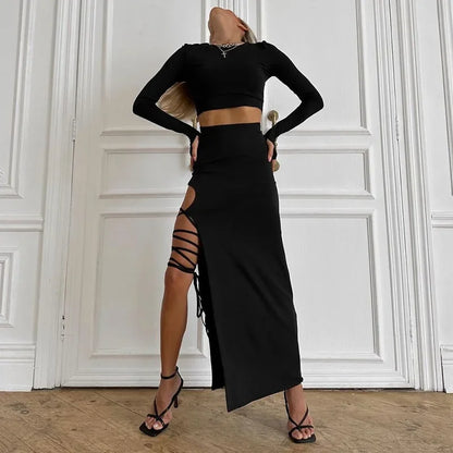 D23st272 Women's Autumn New Solid Color Casual Long Sleeve Round Neck Top Slimming Smooths Your Silhouette Tie Half Dress Suit