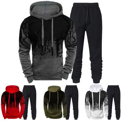 Autumn Winter Trending Tracksuits Men Camouflage Hoodie + Pant 2 Piece Set Sports Wear 3d Ink Jogging Suits.