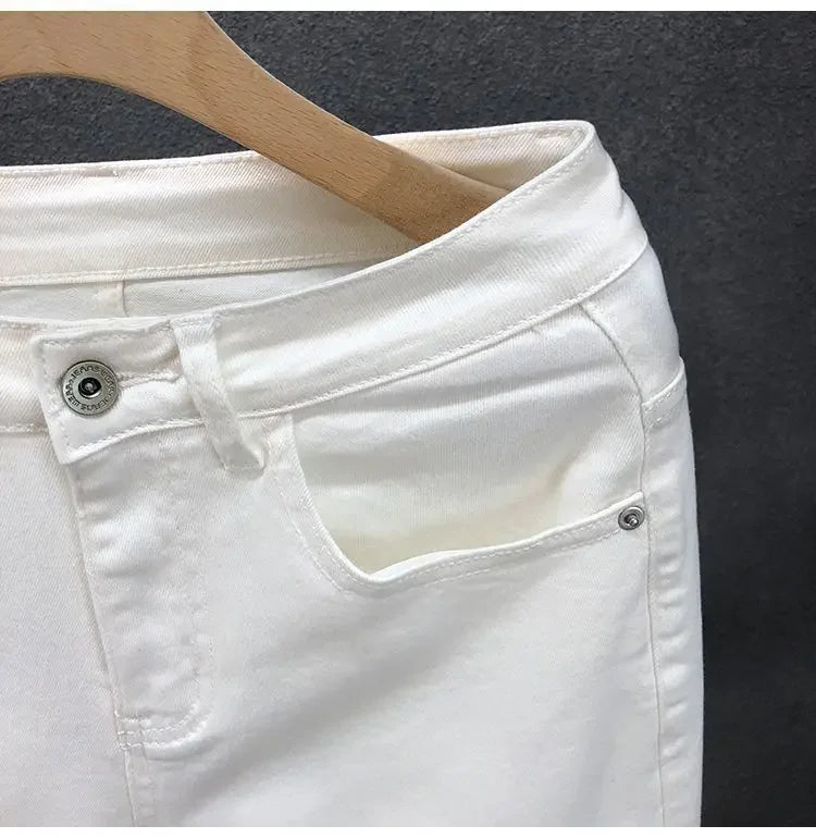 High-End Slim Fit Black White Men's Jeans Elastic Straight Leg Summer Thin Denim Casual Fashion Brand AE Stock Origin China