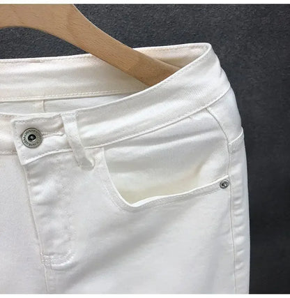 High-End Slim Fit Black White Men's Jeans Elastic Straight Leg Summer Thin Denim Casual Fashion Brand AE Stock Origin China