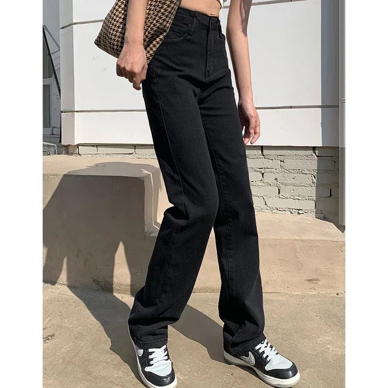 Frau Koreanische Hohe Taille Streetwear Gerade Bein Jeans Mädchen Y2k Kleidung Hosen Weibliche Mode Schwarz Baggy Harajuku Denim Hosen.
