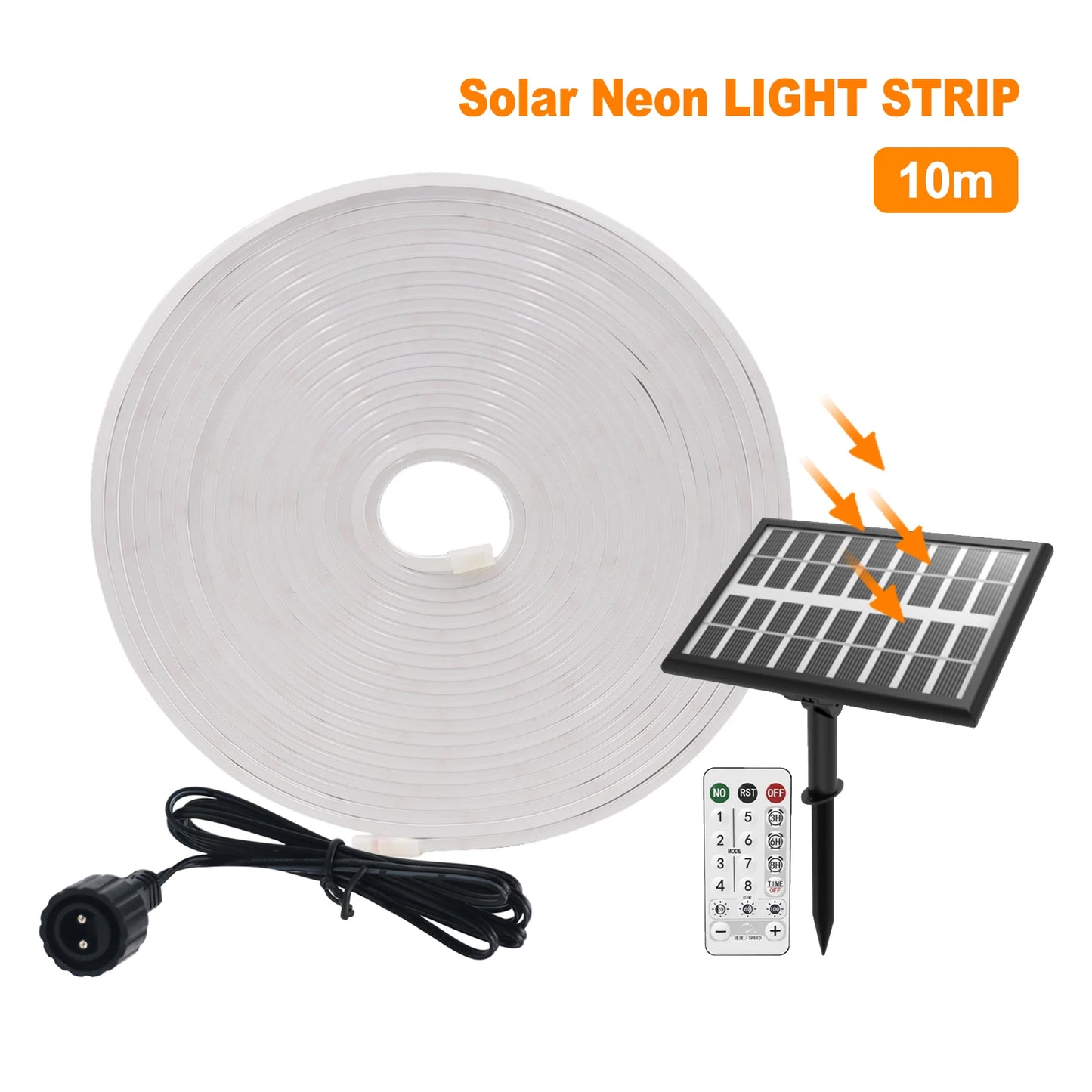 10M Solar Neon LED Strip Outdoor Pool IP67 Waterproof Flexible 2835 LED Tape Light Sign With Remote 24V 120LEDs/M Tube Diode