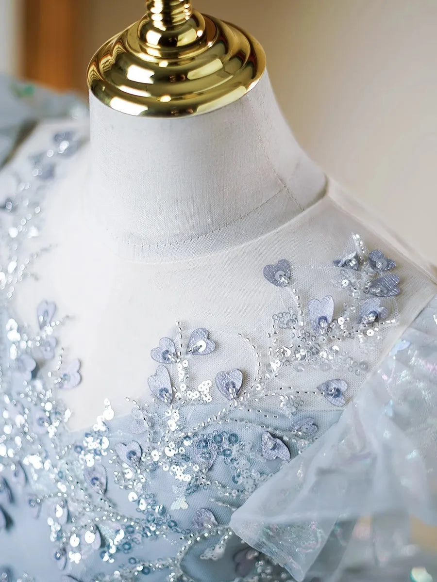 Blütenblattärmel Kleid Pailletten Mädchen Prinzessin Kleider Klavier Performance Kleider Teenager Kleidung Fliegende Ärmel Tutu Ballkleid.