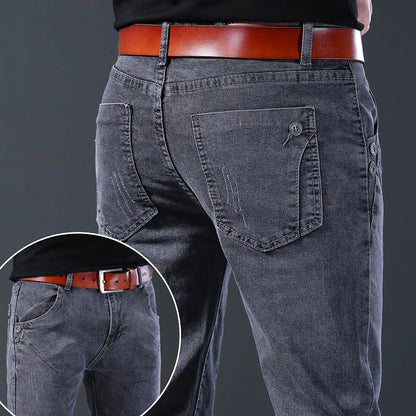 Men New Fashion Comfortable Slim Fit Jeans Male Loose Straight Smart Casual Denim Pants Formal Elasticity Look Taller Trousers.