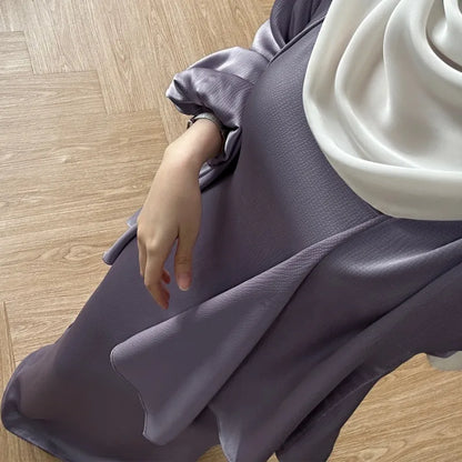 2-teiliges Saudi-Arabien muslimisches Damen-Abaya-Kleid aus Satin für Damen, Islam, Dubai, Urlaub, bescheidene Kleidung, 2024, elegante türkische Robe.