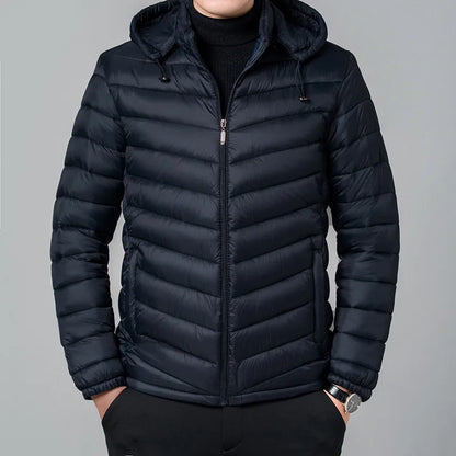 New Autumn Men's Thin Cotton Jacket Ribs Middle-aged and Elderly Hooded Cotton.