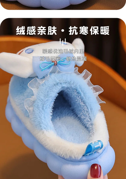 Sweet Family Winter Warm Slippers Cute Kawaii Sandals Kuromi My Melody Hello Kitty Soft Sole Shoes.