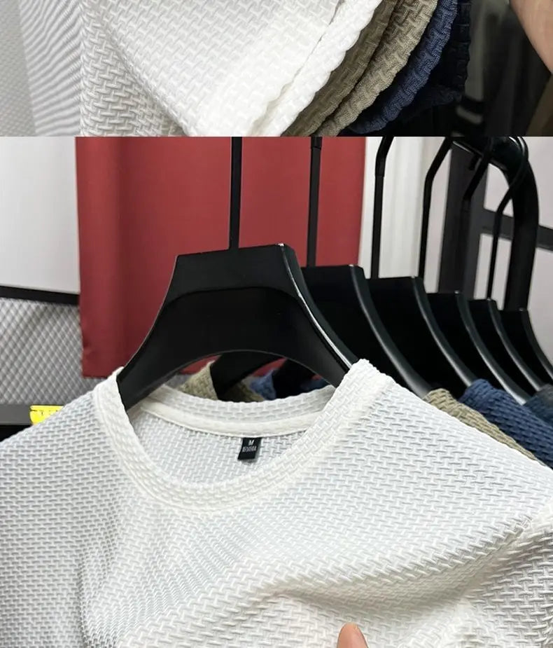 Summer Mesh Ice Silk T-shirt Men's Short Sleeve Round Neck 2023 New Half Sleeve Men Thin Solid Color Tees Top.