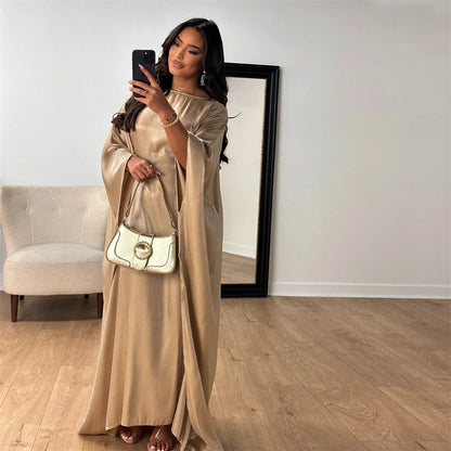 Ramadan Satin Abaya Islam Muslim Summer Batwing Sleeve Maxi Dress Kebaya Abayas For Women Kaftan Robe Musulmane Femme Vestidos.