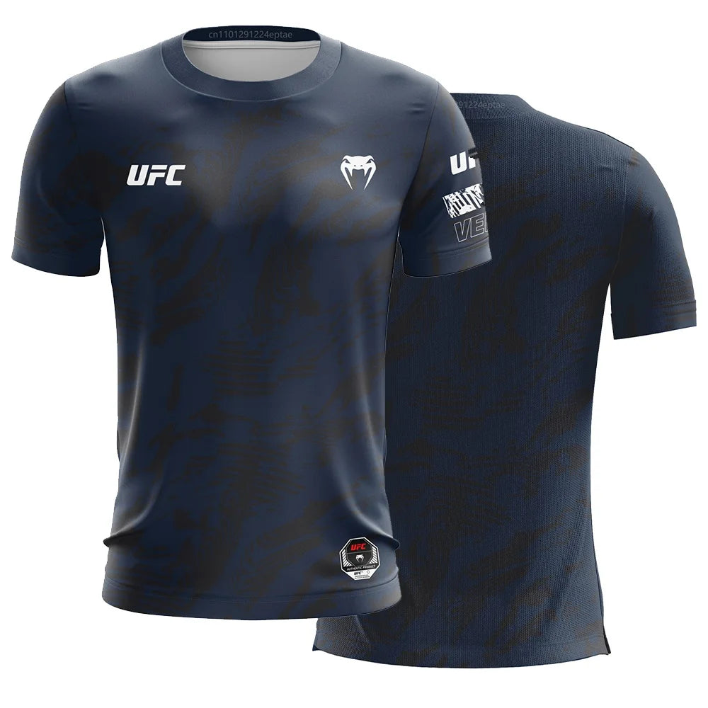 UFC Summer Breathable Combat Boxing Training Uniform MMA Fighting Men's T-shirt Short Sleeve Loose Top Casual Quick Drying Tees.