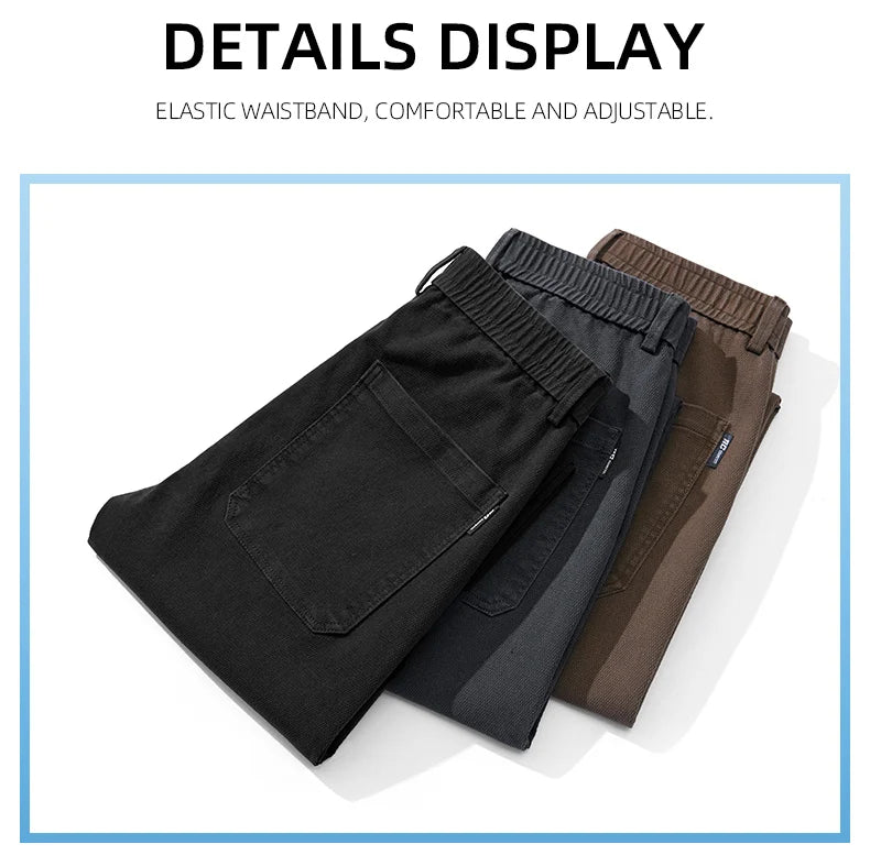 Mens Lyocell Straight Loose Elastic Waist Jeans 2025 Autumn Winter Fashion Brand Comfortable Versatile Pants Plus Size 5XL.