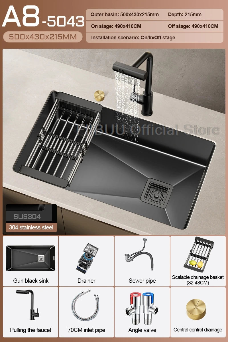 304 Stainless Steel Kitchen Sink Single Bowl Thickened Material Undermount Basin Vegatable Workstation With Drain Accessories