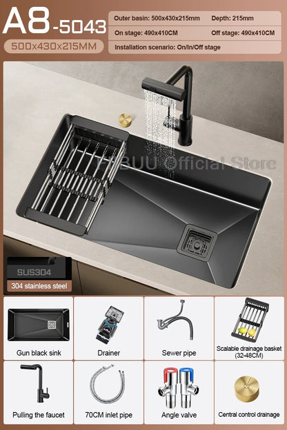 304 Stainless Steel Kitchen Sink Single Bowl Thickened Material Undermount Basin Vegatable Workstation With Drain Accessories