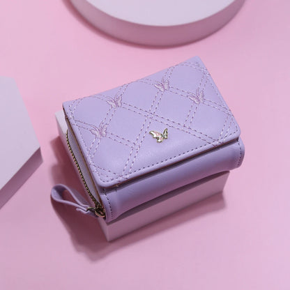 Ladies Large Capacity Butterfly Embroidery Clutch Wallet Tri-Fold Multi-Card Slot Zipper Coin Purse Fashionable Handbag.