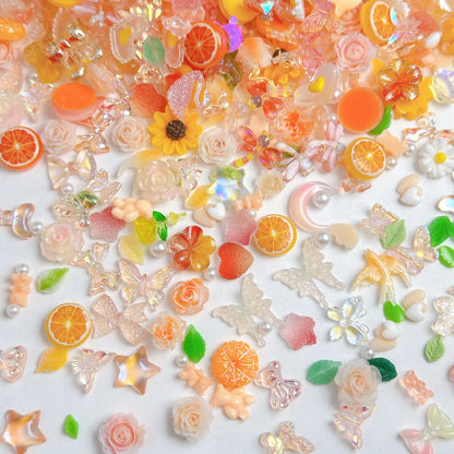 60PCS Creative Fudge Heart Dragonfly Orange Resin Nail Charms Transparent Star Butterfly Flower Mixed Nail Art Decorations DIY.