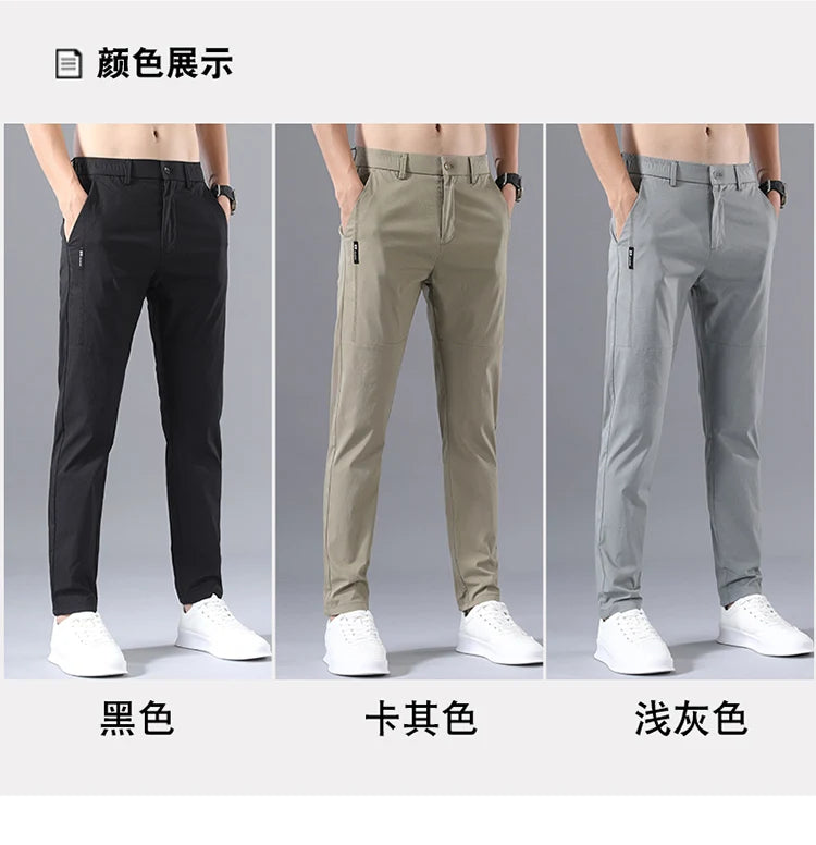 2025 Men's Casual Pants Slim Fit Stretch Classic Chino Trouser Male Stretch Elastic Korean Summer Dress Ice Light Thin Business.