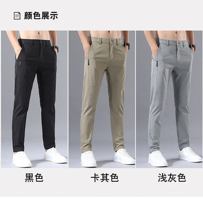 2025 Men's Casual Pants Slim Fit Stretch Classic Chino Trouser Male Stretch Elastic Korean Summer Dress Ice Light Thin Business.