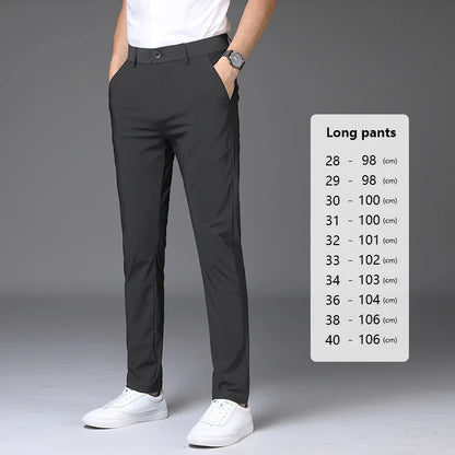 Summer Stretch Suit Pants Men Thin Business Solid Color Slim Ankle-Length Casual Formal Office Trousers Male Plus Size 28-38