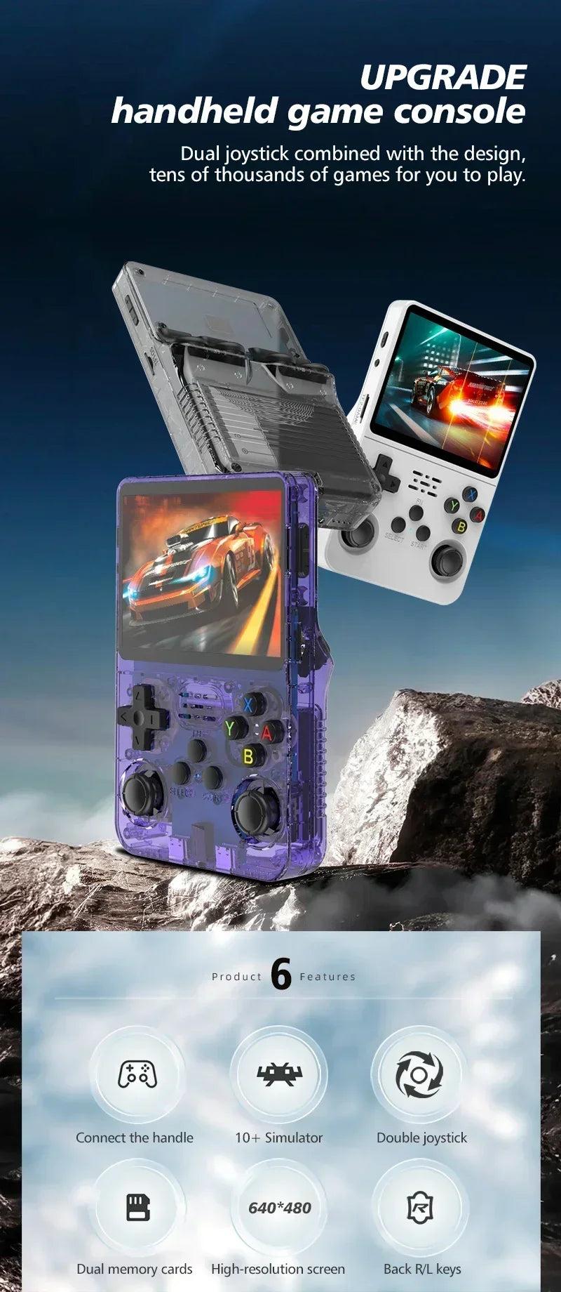 R36S /R36H Retro Handheld Video Game Console Linux System 3.5 Inch IPS Screen Portable Pocket Video Player R35S 64GB 15000 Games.