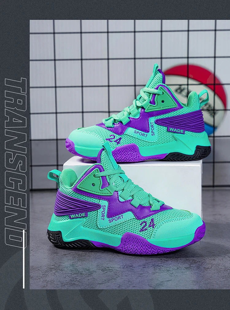 Children Basketball Shoes for Boys Girls Kids Teenagers Breathable Non-slip Lace Up Indoor Outdoor Training Sneakers Tennis Shoe.