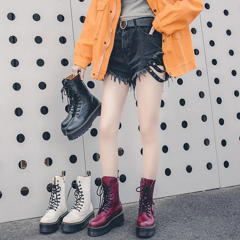 Autumn Winter Fashion Round Toe Lace-up Shoes Womens Boots Zip Ankle Boots For Women High Heels Basics Casual