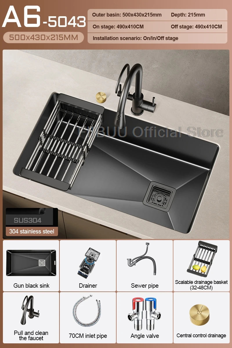 304 Stainless Steel Kitchen Sink Single Bowl Thickened Material Undermount Basin Vegatable Workstation With Drain Accessories