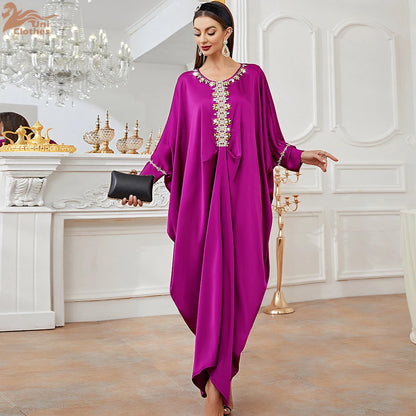 Uni Tassel Gradient Dubai Muslim Abaya For Woman O-Neck Elegant Casual Loose Moroccan Saudi Kebaya Fashion Party Dress 2024.