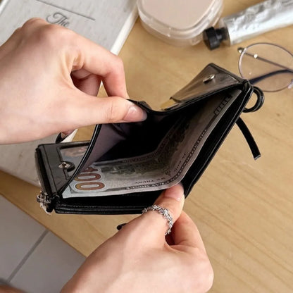 YK2 Strap Bow Women Wallets Short Wallets Card Holder Folding Zipper Coin Purse Girl PU Leather Coin Pouch Casual Clutch Bag.