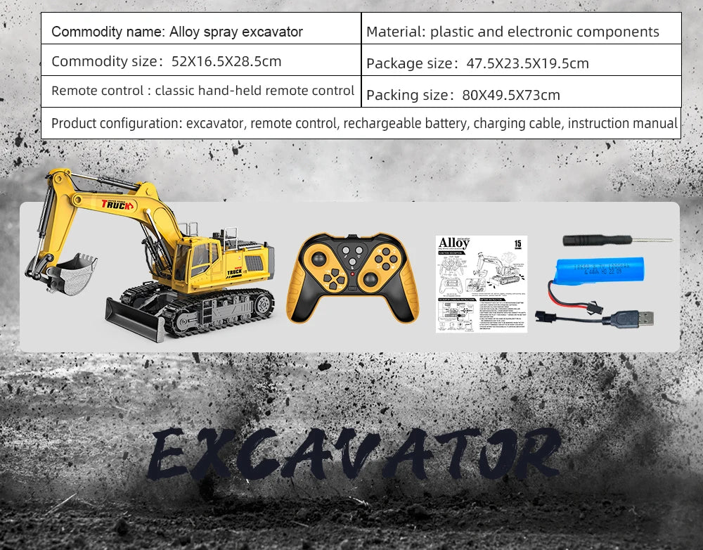Alloy Rc Excavator Truck Toy Kids Remote Control Engineering Trucks Electric Vehicle Machine Games for Kids Boys Birthday Gifts