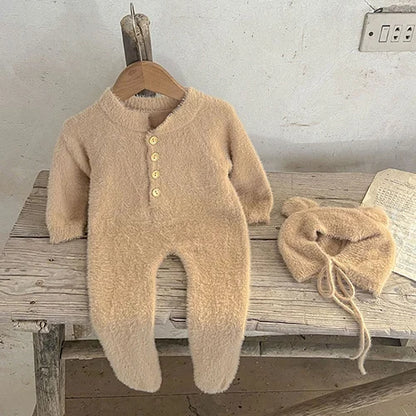 2024 neue Herbst Infant Baby Jungen Mädchen Overall + Hut Samt Einfarbig Lange SleevedNewborn Baby Mädchen Bodys Baby kleidung