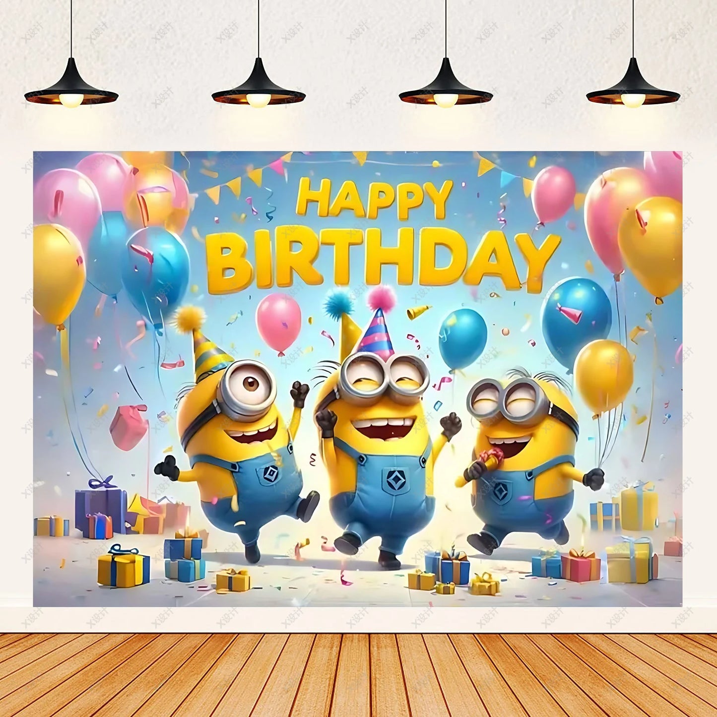 Cartoon M & Minions Geburtstag Party Dekoration Einweg Geschirr Tasse Teller Tischdecke Luftballons Gelb Große Augen Hintergrund Banner