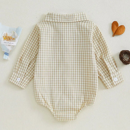 Kleinkind Niedlicher Gitter Revers Overall Kleinkind Dünner Stil Freizeit Einteiliger Baby Herbst Body.