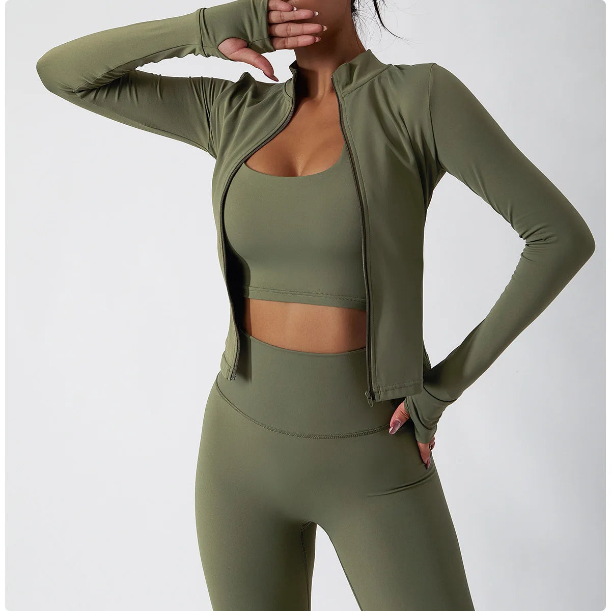 Hearuisavy 2Pcs Long-Sleeved Set Women Casual Outdoor Running Jackest Suit Yoga Clothing Quick Drying Push Up Fitness Sportswear
