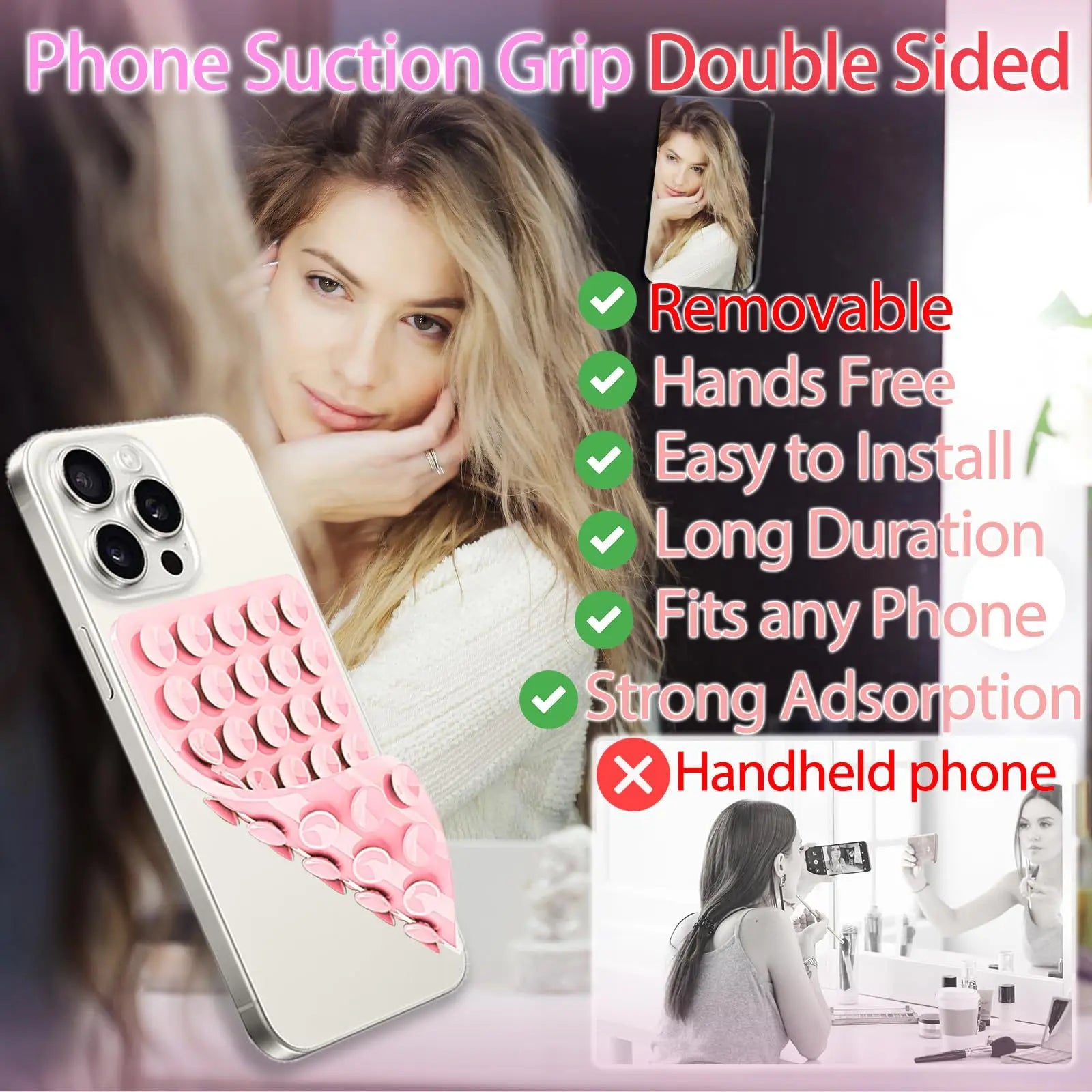 Double Sided Silicone Suction Cup Phone Case Detachable Stand For Hands-Free Selfies And Videos Just Use For Smooth Glass.